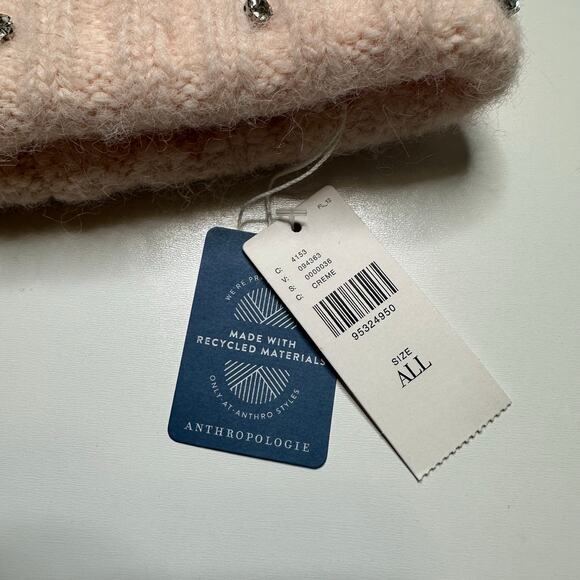 MAEVE ANTHROPOLOGIE Pink Embellished Rhinestone Pearl Cuffed Beanie Hat NWT - Picture 11 of 12
